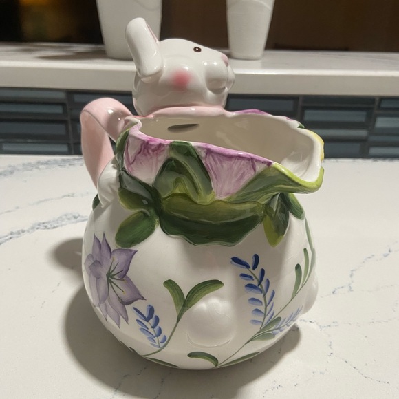 Floral Bunny Ceramic Pitcher - Picture 3 of 6